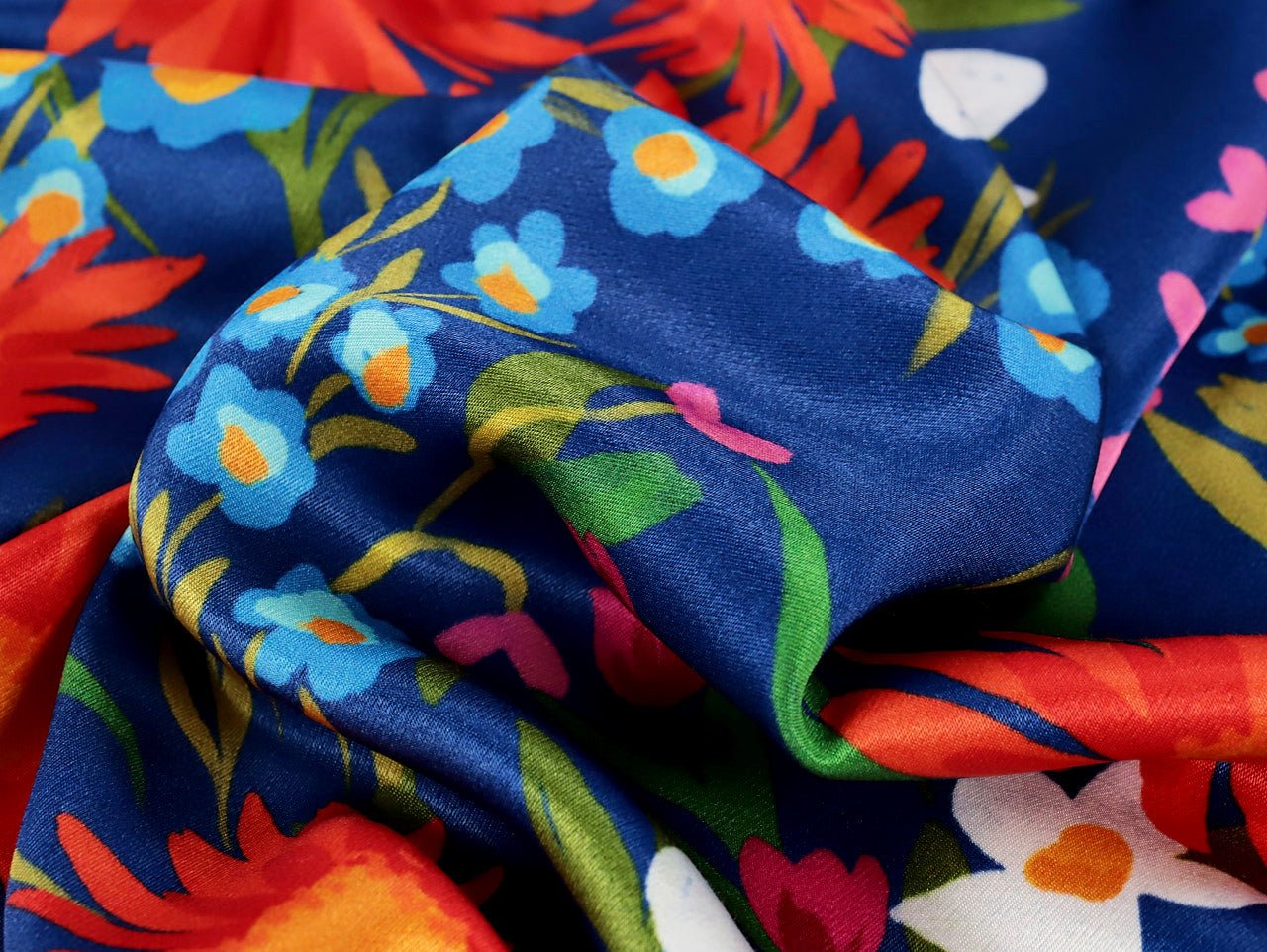 Lara Floral Viscose ECOVERO™ Satin - Cobalt - Oeko - Tex 100 - Fabric Godmother - Simplifi Fabric