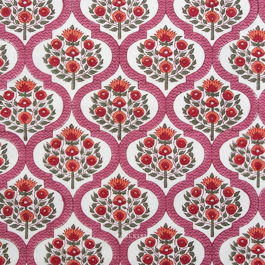 Lattice Floral - Pink - Indian Block Prints Cottage - Fableism Supply Co. - Simplifi Fabric