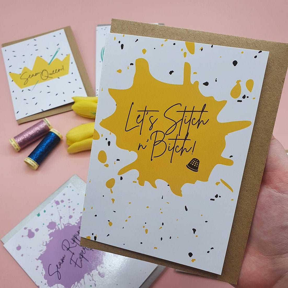 "LET'S STITCH N' BITCH" Sewing Themed Greeting Card - Sew Anonymous - Simplifi Fabric