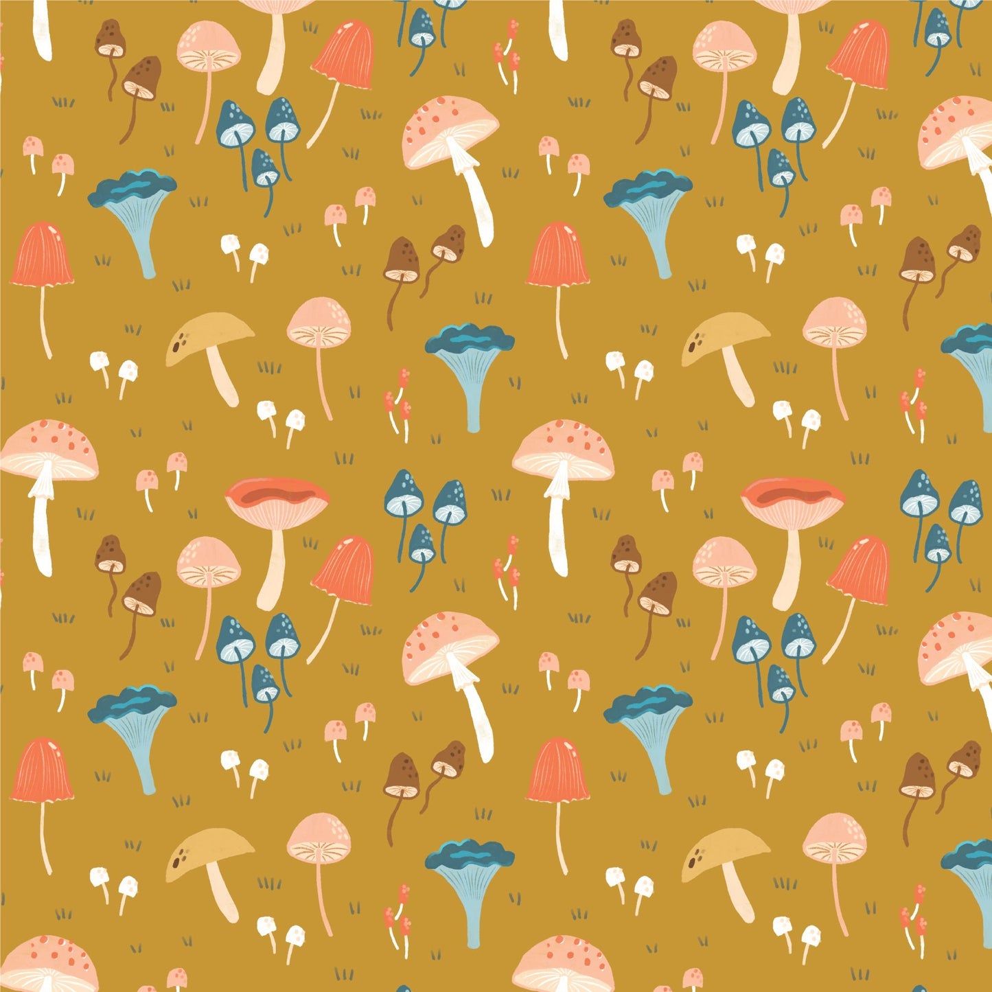 Magic Mushroom - Gold - Woodland Creatures - Dominika Godette - Cloud 9 Fabrics - Poplin - Simplifi Fabric