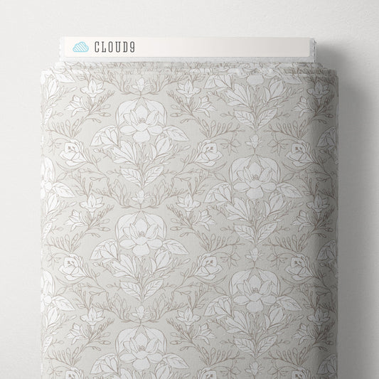 Magnolia Reverie - White/Grey - Gentle Whispers - Trisha Patel - Cloud 9 Fabrics - Poplin - Simplifi Fabric