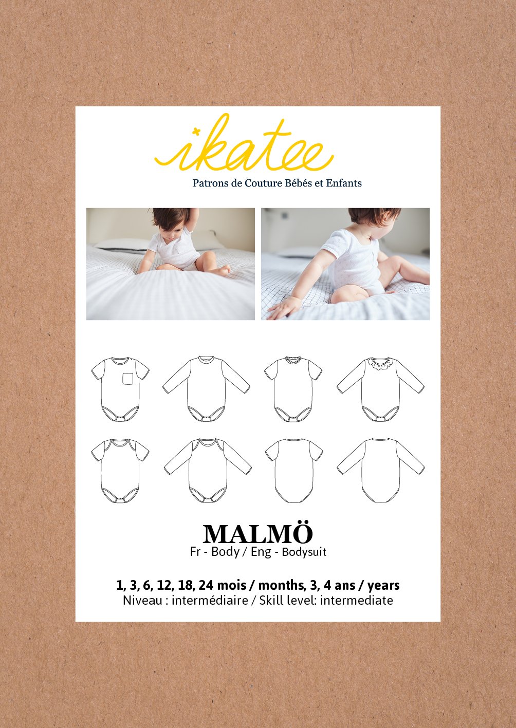 Malmö Bodysuit Sewing Pattern - Baby Boy & Girl 1M/4Y - Ikatee - Simplifi Fabric