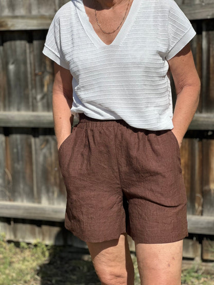 Marlo Womens High Waisted Everyday Shorts PDF Sewing Pattern - Atelier Mimito - Simplifi Fabric