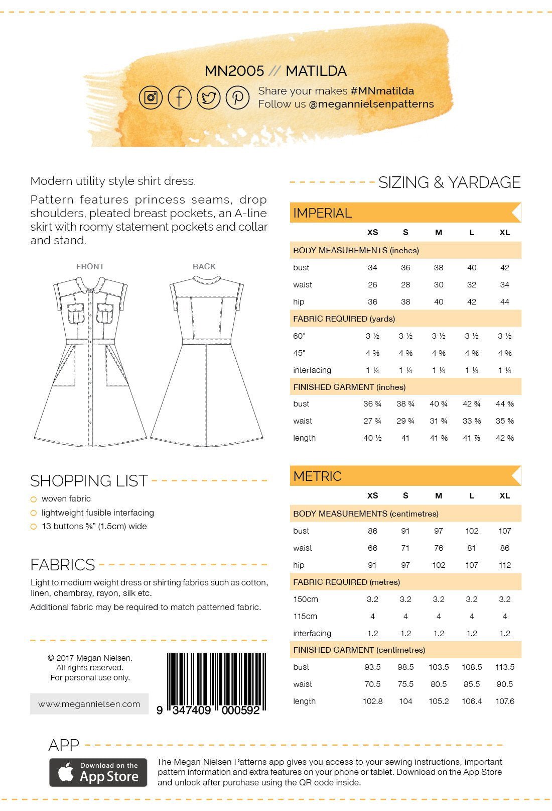 Matilda Dress - Megan Nielsen Patterns - Sewing Pattern - Simplifi Fabric