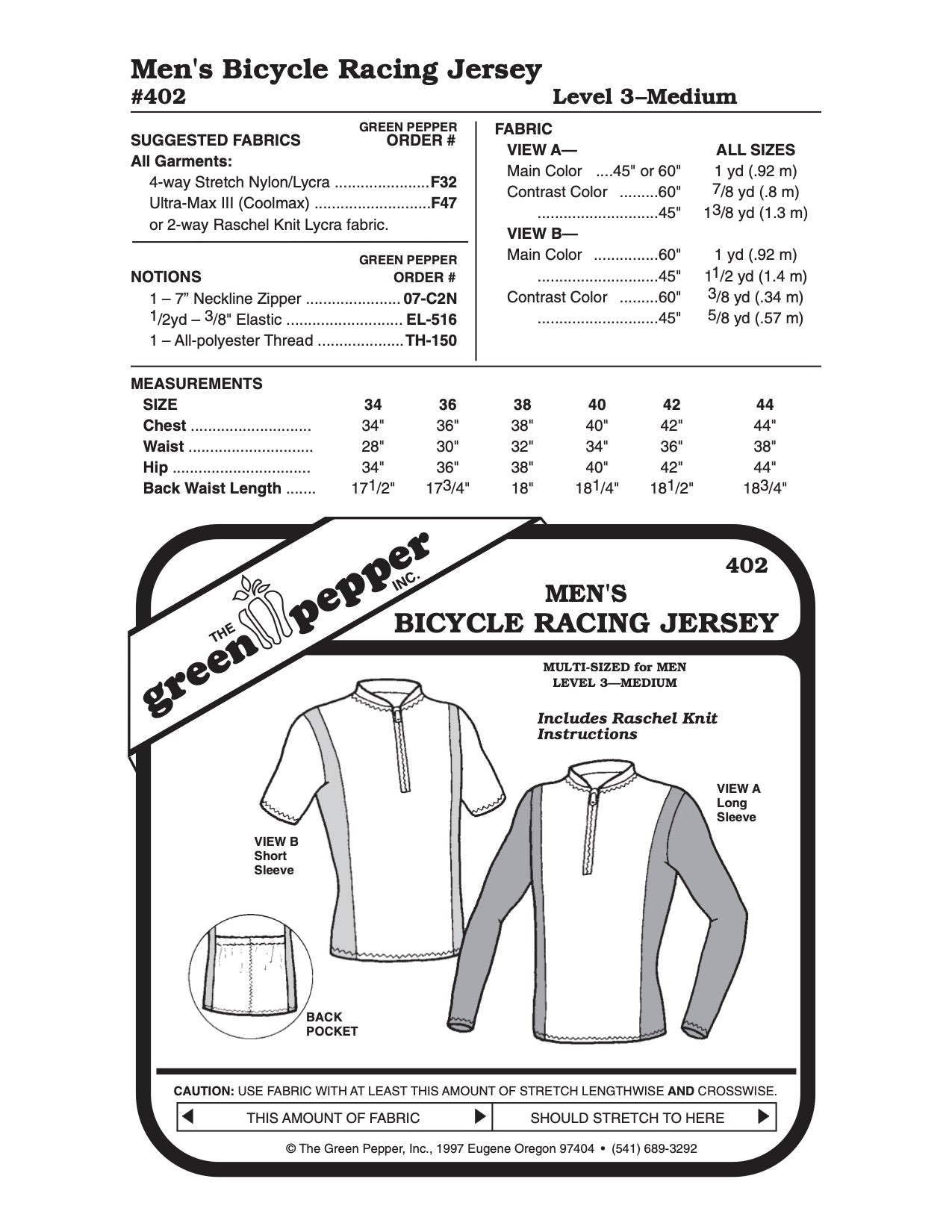 Men’s Bicycle Racing Jersey Pattern - 402 - The Green Pepper Patterns - Simplifi Fabric