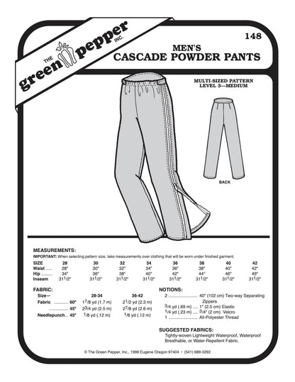 Men’s Cascade Powder Pants Pattern - 148 - The Green Pepper Patterns - Simplifi Fabric