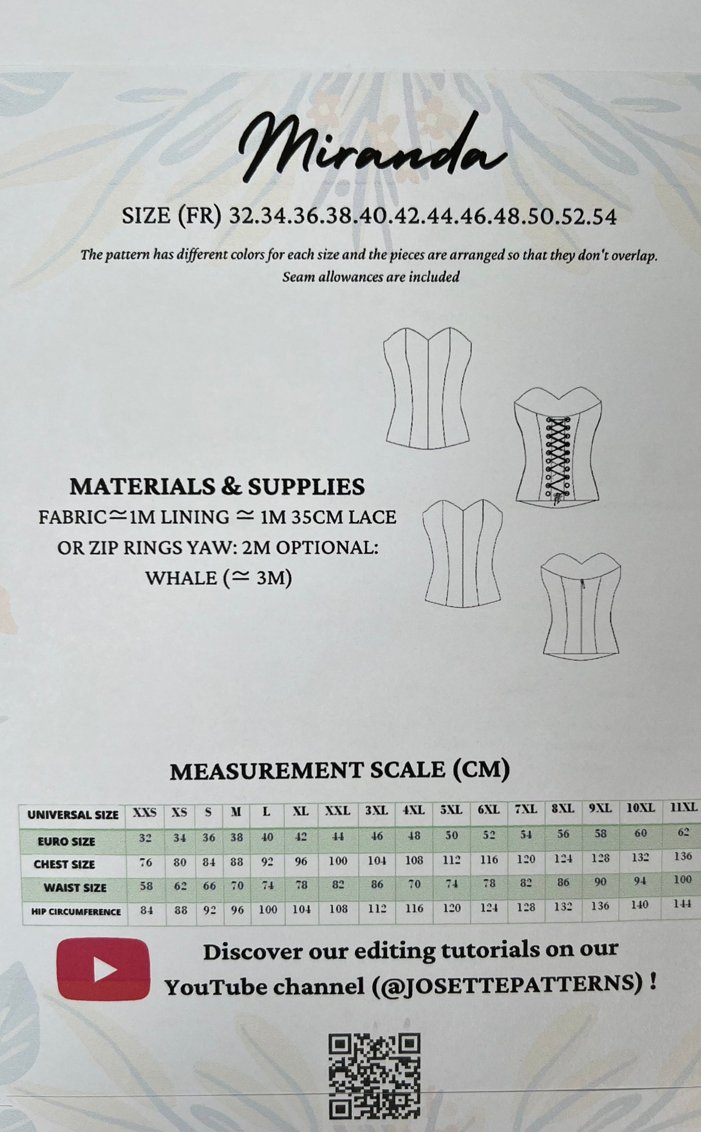 Miranda - Womens Corsette - Josette Patterns