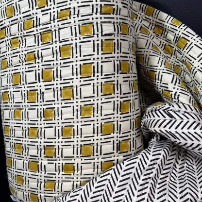 Modern Blockwork + Boho Herringbone - Quilted Bagru Indian Cotton Block Print (Reversible) - Simplifi Fabric