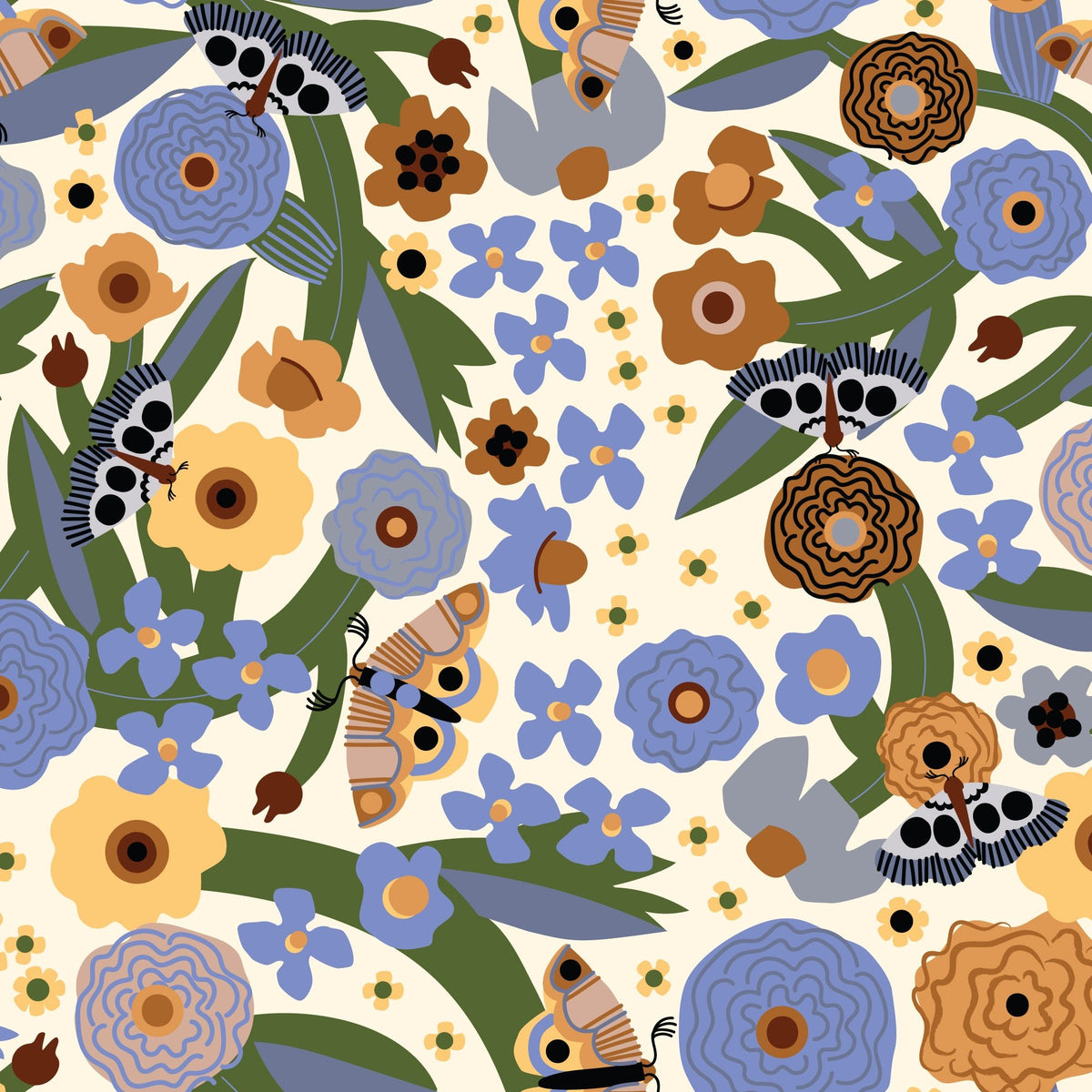 Moth Garden - Firefly Moon - Leah Duncan - Cloud 9 Fabrics - Poplin - Simplifi Fabric