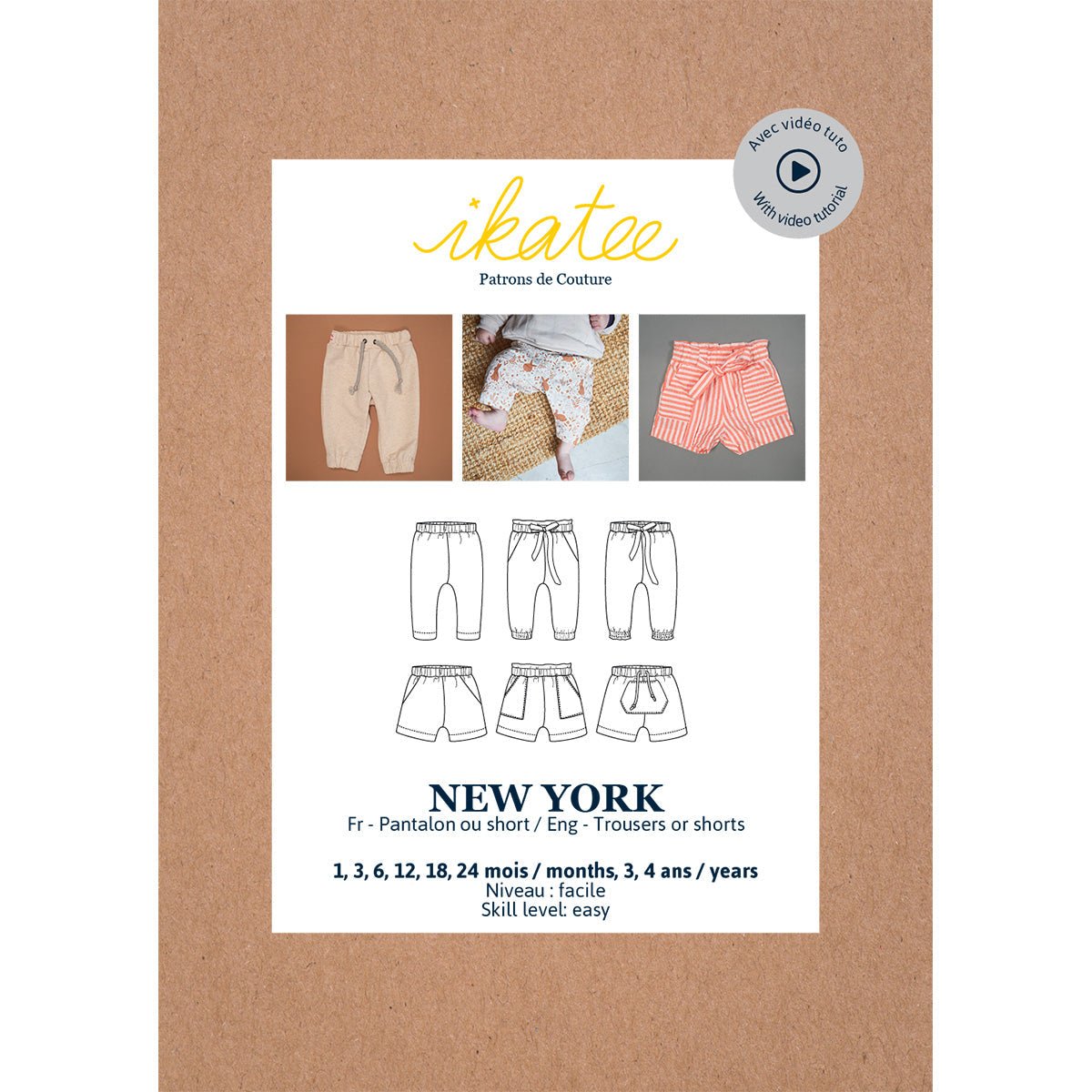 New York Trousers or Shorts Sewing Pattern - Baby 1M/4Y - Ikatee - Simplifi Fabric