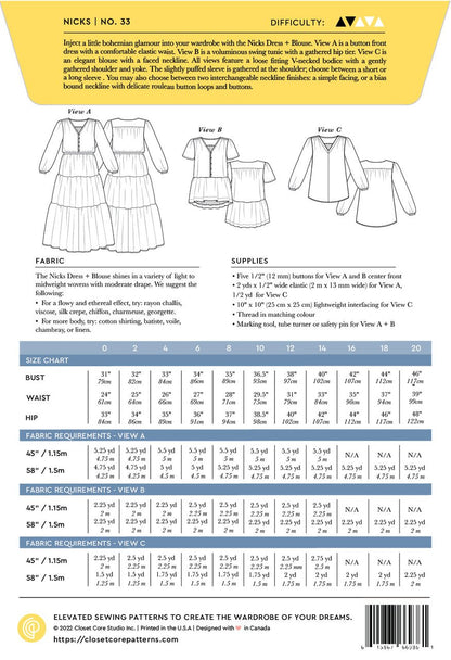 Nicks Dress + Blouse Pattern (0 - 20) - Closet Core Patterns - Simplifi Fabric