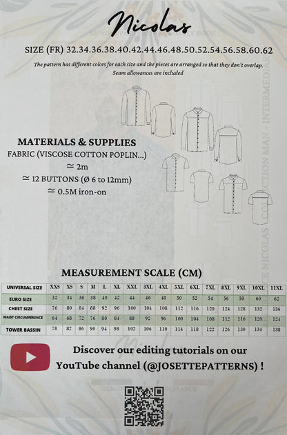 Nicolas - Mens Shirt - Josette Patterns