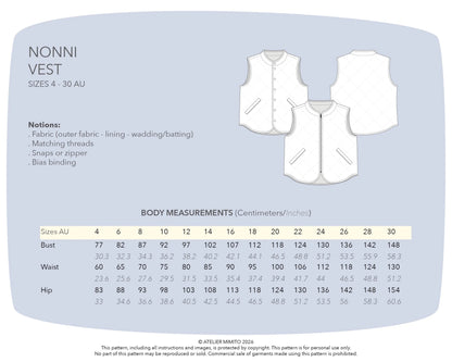 Nonni Vest Gender Neutral Adult PDF Sewing Pattern - Atelier Mimito - Simplifi Fabric