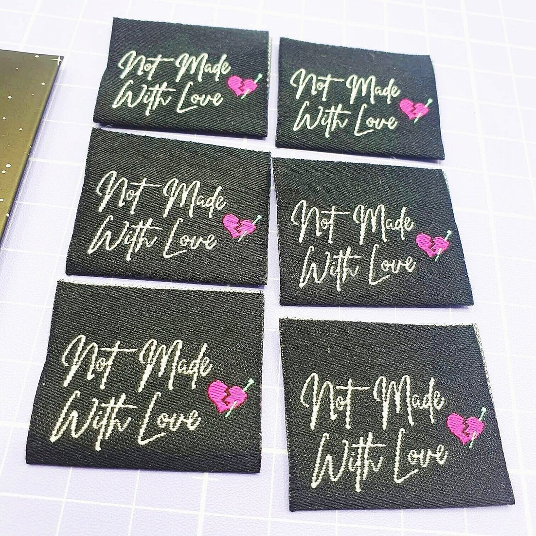 "NOT MADE WITH LOVE" Woven Label Pack - Sew Anonymous - Simplifi Fabric