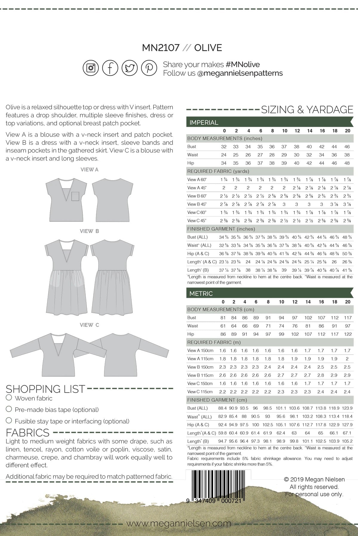 Olive Dress & Top - Megan Nielsen Patterns - Sewing Pattern - Simplifi Fabric