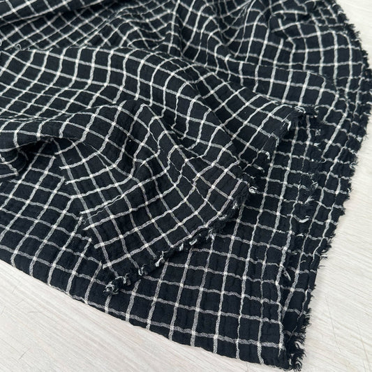 Organic Cotton Yarn Dyed Double Gauze - Check - Black/Ivory - Simplifi Fabric