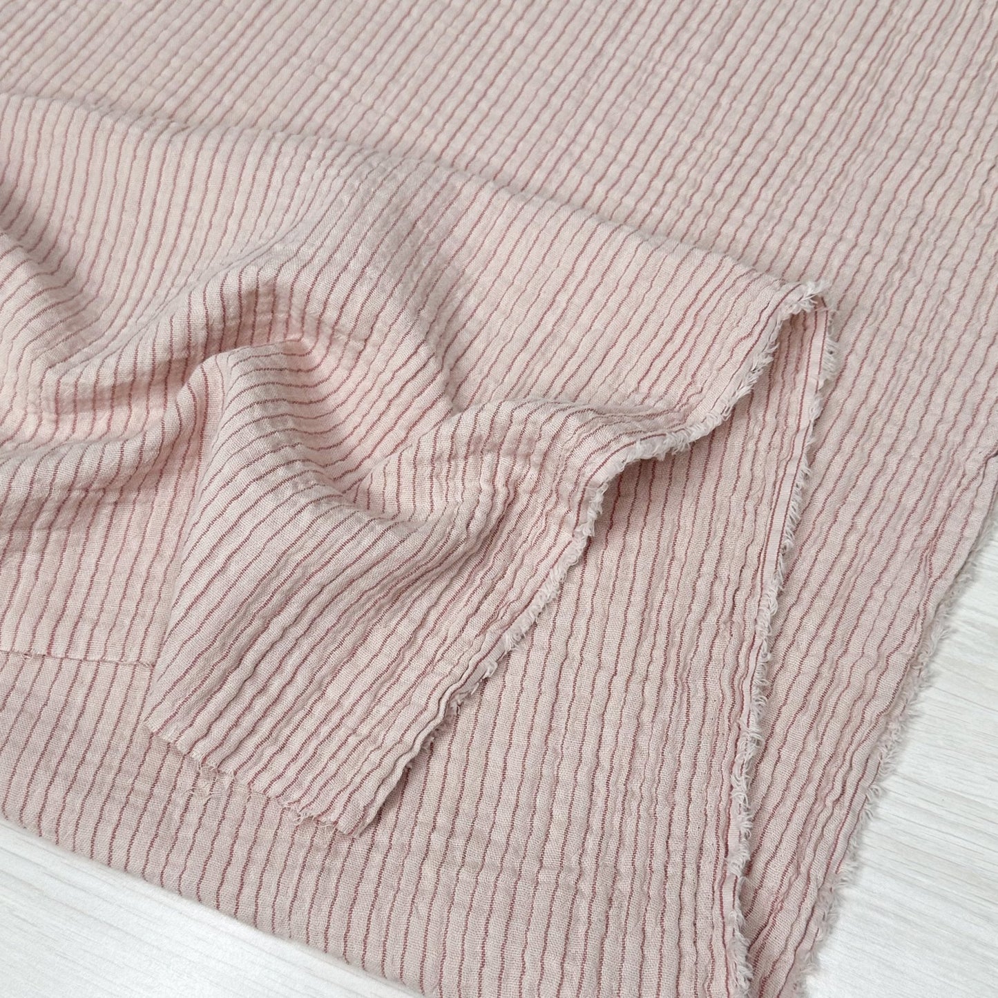 Organic Cotton Yarn Dyed Double Gauze - Stripe - Pale Pink - Simplifi Fabric