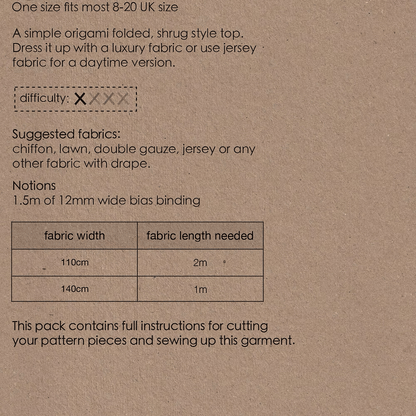 Origami Shrug Paper Pattern - Two Stitches Patterns - Simplifi Fabric