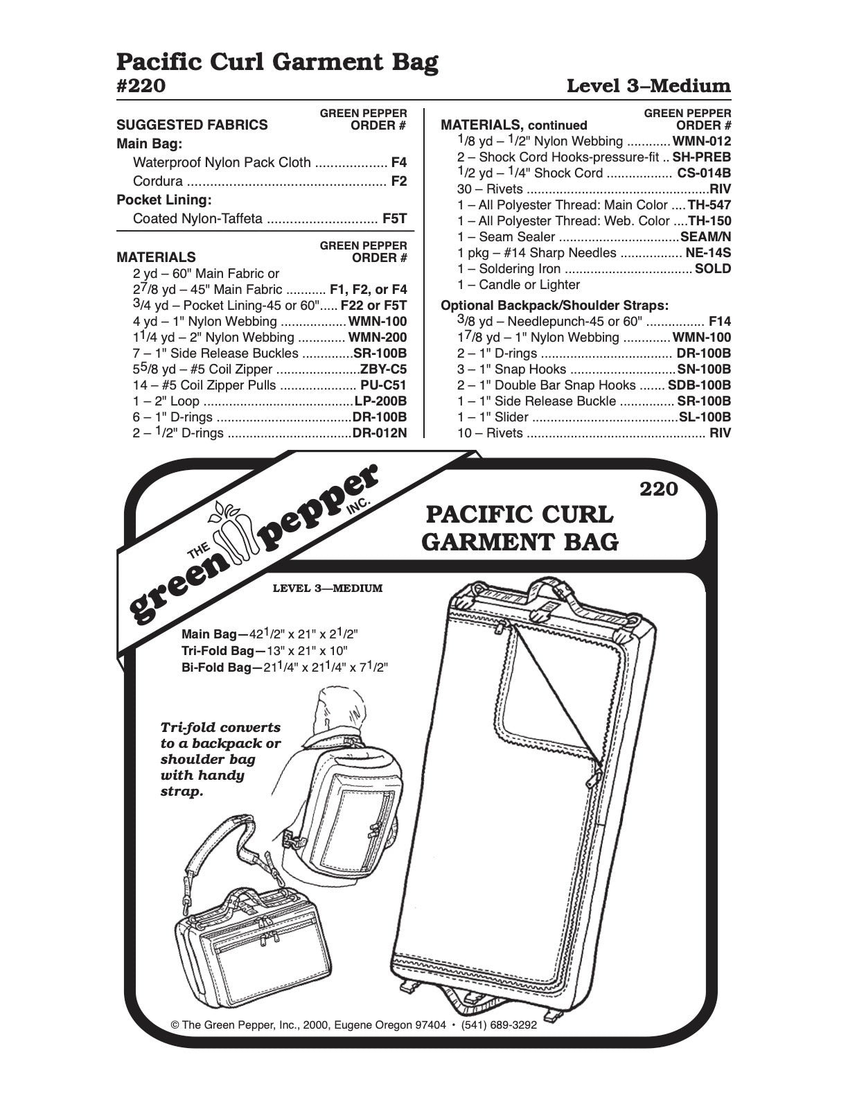 Pacific Curl Garment Bag Pattern - 220 - The Green Pepper Patterns - Simplifi Fabric