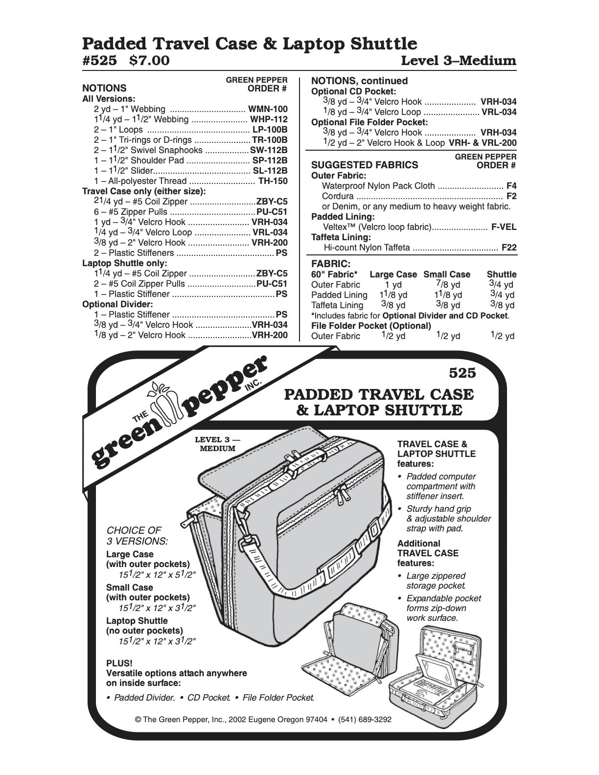 Padded Briefcase & Laptop Shuttle Pattern - 525 - The Green Pepper Patterns - Simplifi Fabric