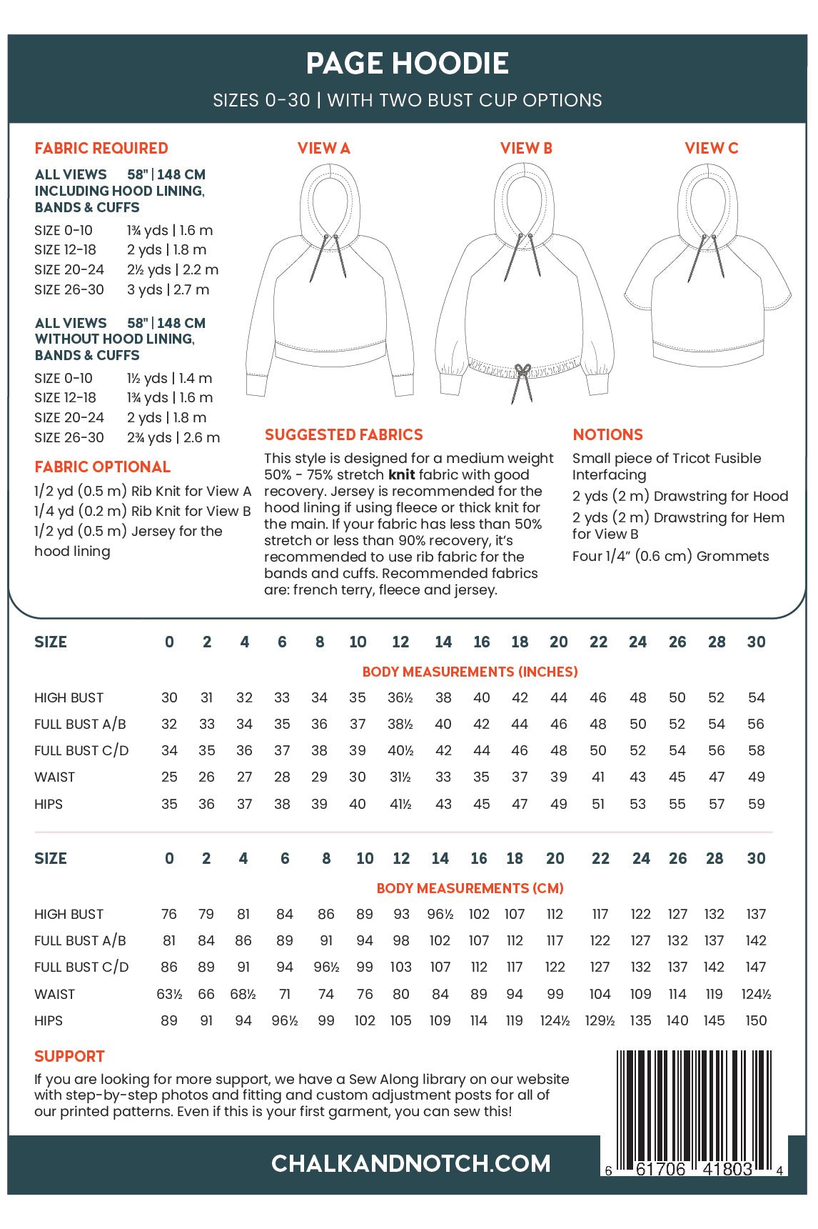 Page Cropped Hooded Sweatshirt Pattern - Chalk + Notch - Simplifi Fabric