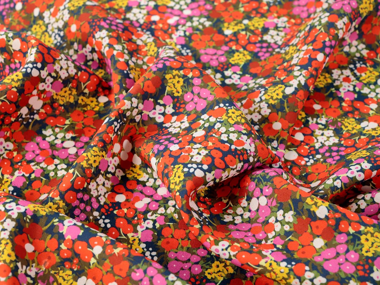 Paintbox Floral Viscose Linen - Red & Pink - Deadstock - Fabric Godmother - Simplifi Fabric