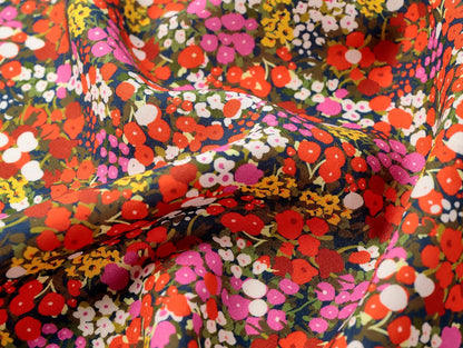 Paintbox Floral Viscose Linen - Red & Pink - Deadstock - Fabric Godmother - Simplifi Fabric