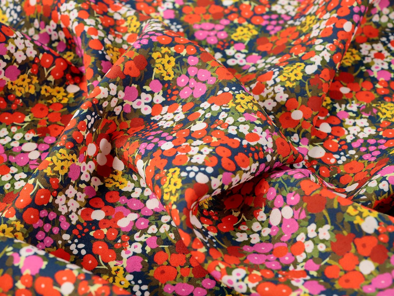 Paintbox Floral Viscose Linen - Red & Pink - Deadstock - Fabric Godmother - Simplifi Fabric