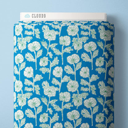 Painted Poppies - Blue/Green - Nice Nice - Emily Taylor - Cloud 9 Fabrics - Poplin - Simplifi Fabric