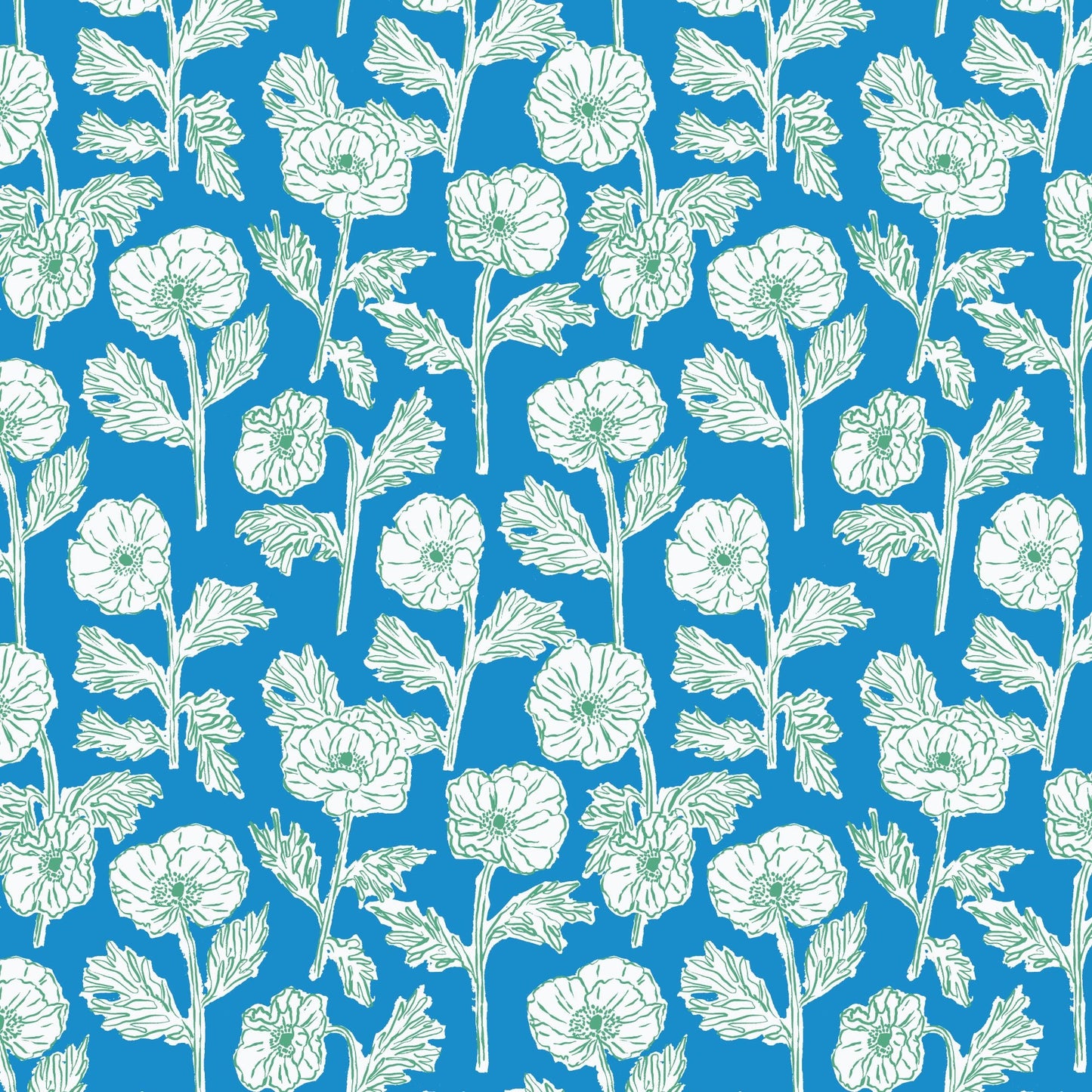 Painted Poppies - Blue/Green - Nice Nice - Emily Taylor - Cloud 9 Fabrics - Poplin - Simplifi Fabric