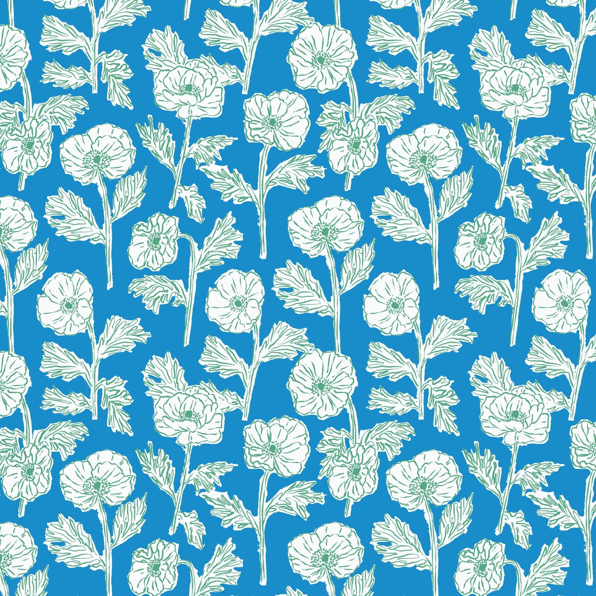 Painted Poppies - Blue/Green - Nice Nice - Emily Taylor - Cloud 9 Fabrics - Poplin - Simplifi Fabric