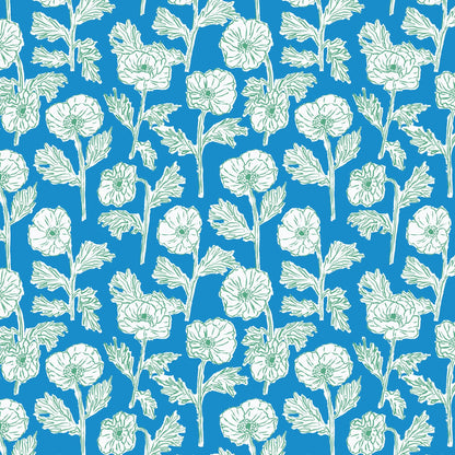 Painted Poppies - Blue/Green - Nice Nice - Emily Taylor - Cloud 9 Fabrics - Poplin - Simplifi Fabric