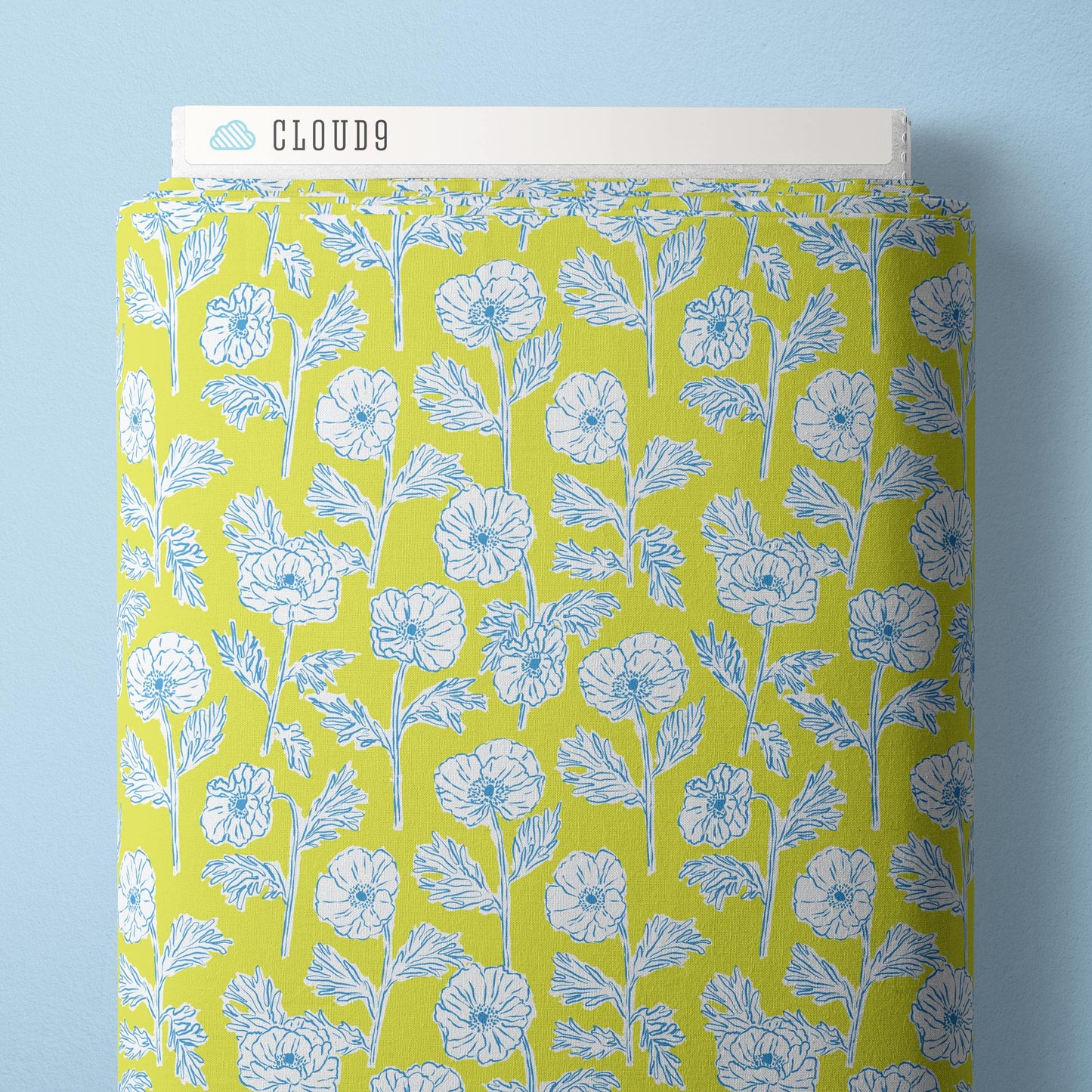 Painted Poppies - Lime/Blue - Nice Nice - Emily Taylor - Cloud 9 Fabrics - Poplin - Simplifi Fabric