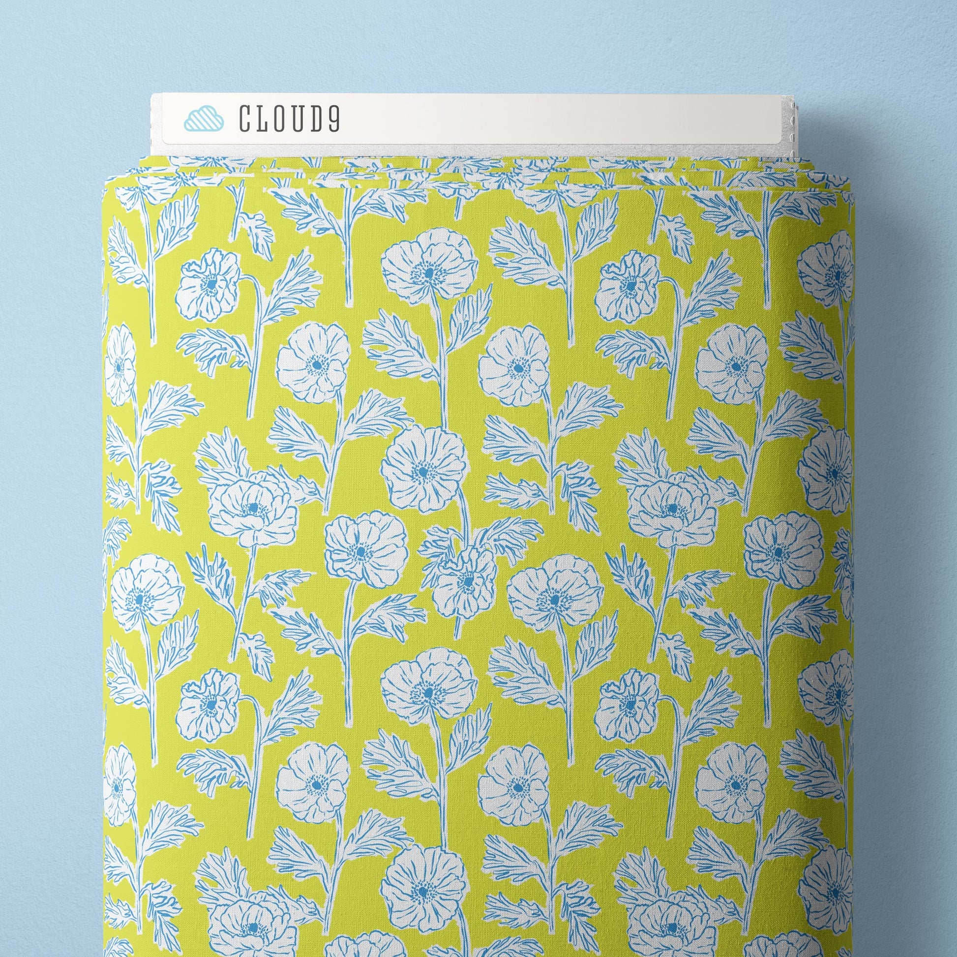 Painted Poppies - Lime/Blue - Nice Nice - Emily Taylor - Cloud 9 Fabrics - Poplin - Simplifi Fabric