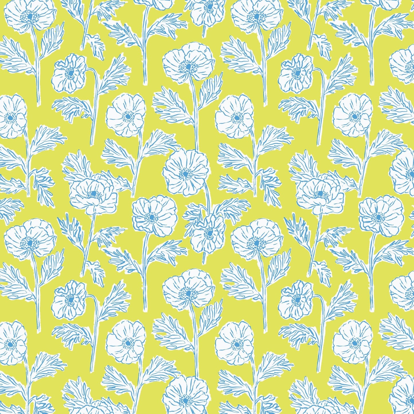 Painted Poppies - Lime/Blue - Nice Nice - Emily Taylor - Cloud 9 Fabrics - Poplin - Simplifi Fabric