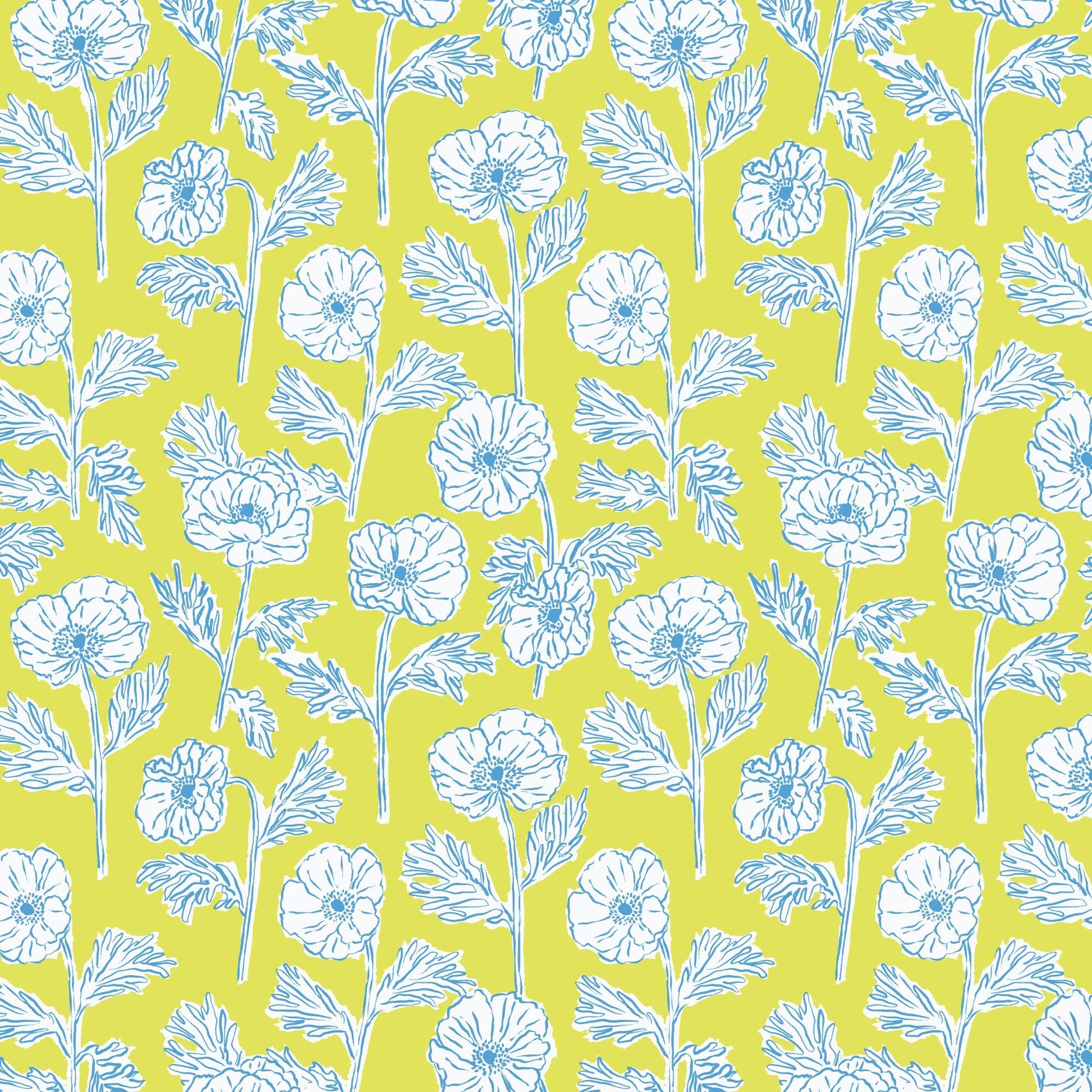 Painted Poppies - Lime/Blue - Nice Nice - Emily Taylor - Cloud 9 Fabrics - Poplin - Simplifi Fabric