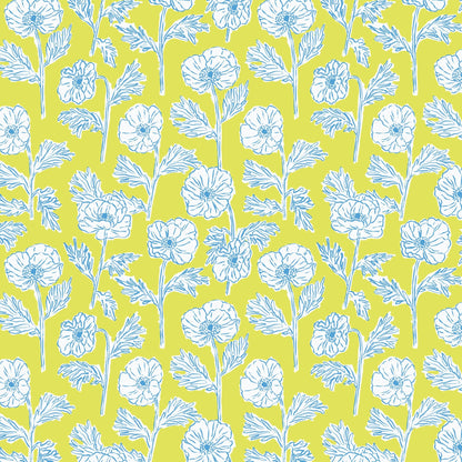 Painted Poppies - Lime/Blue - Nice Nice - Emily Taylor - Cloud 9 Fabrics - Poplin - Simplifi Fabric