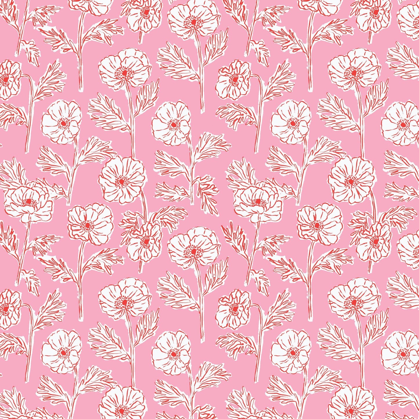 Painted Poppies - Pink/Red - Nice Nice - Emily Taylor - Cloud 9 Fabrics - Poplin - Simplifi Fabric