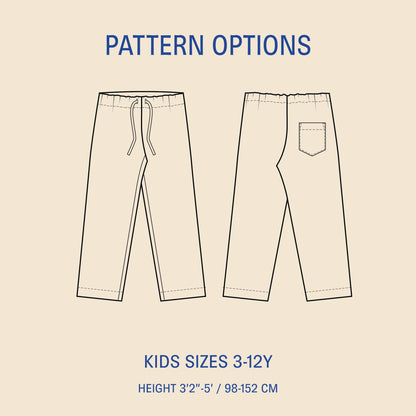 Pajama Pants Kids' Paper Pattern - Wardrobe by Me - Simplifi Fabric