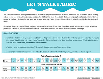Panini Pleated Shirt PDF Sewing Pattern - Sew Like Shop - Simplifi Fabric