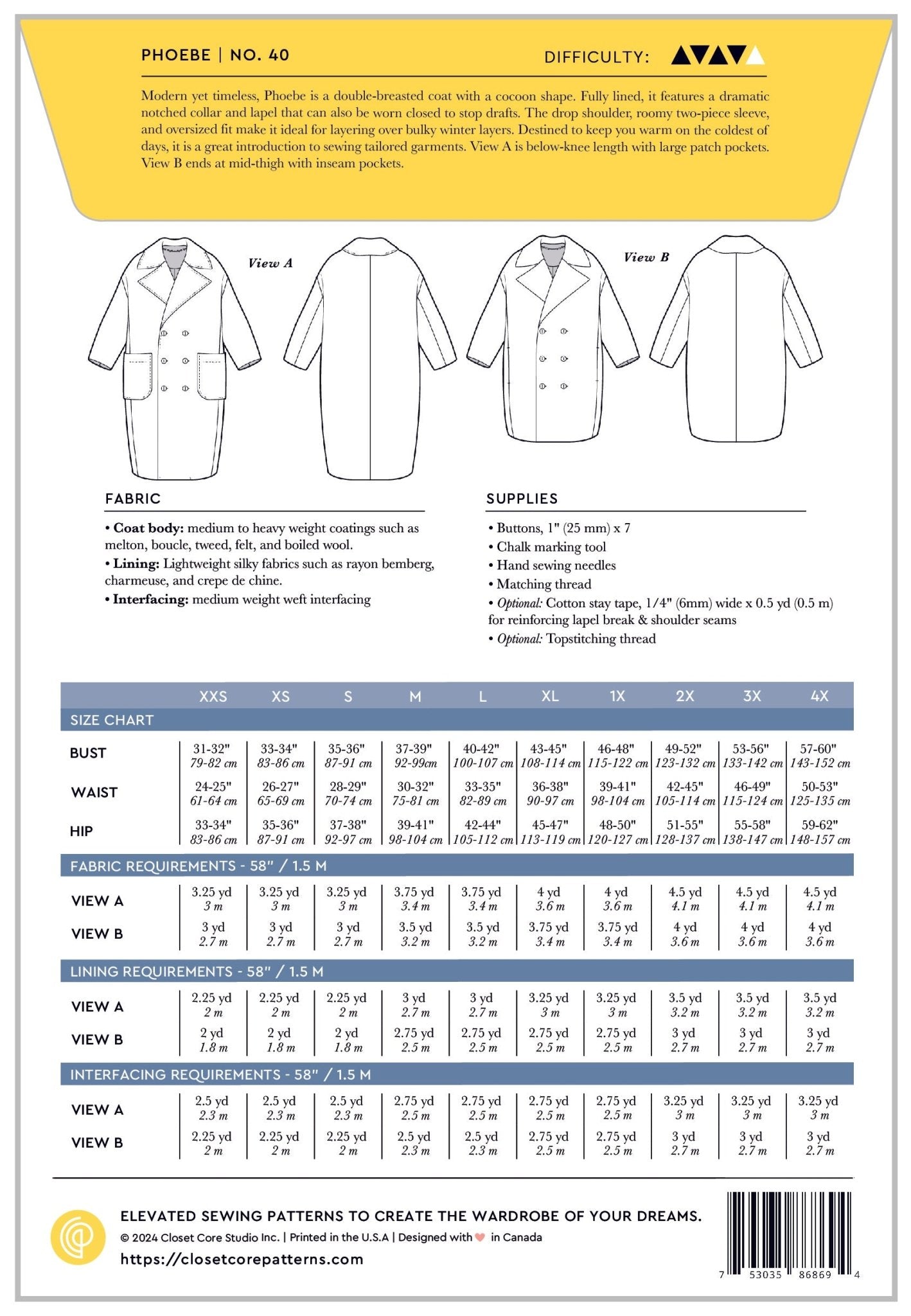 Phoebe Double - Breasted Coat Pattern - Closet Core Patterns - Simplifi Fabric