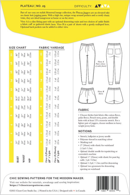 Plateau Joggers Pattern - Closet Core Patterns - Simplifi Fabric