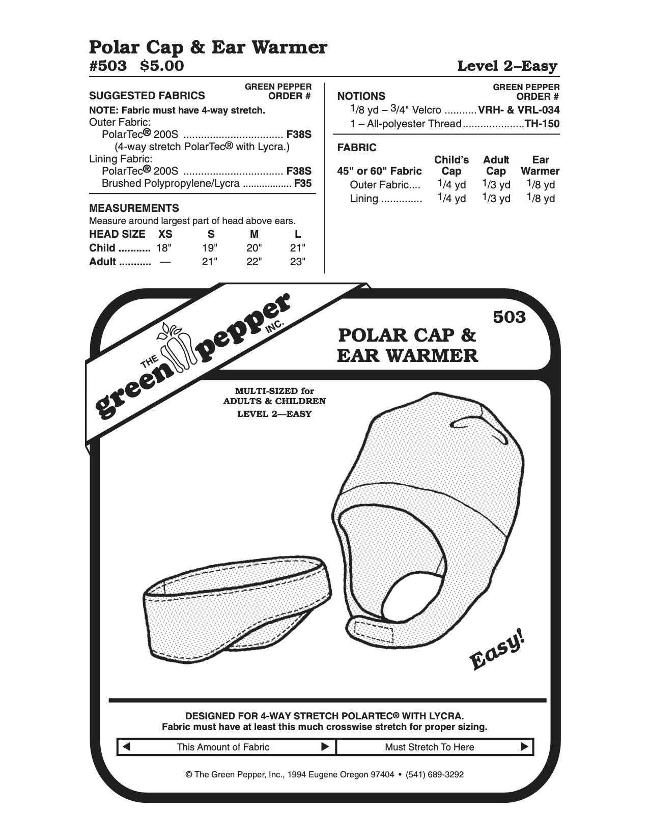 Polar Cap & Ear Warmer Pattern - 503 - The Green Pepper Patterns - Simplifi Fabric