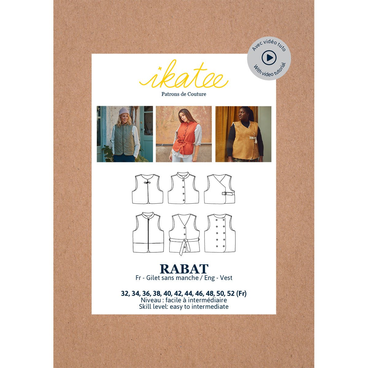 RABAT Vest - Paper Sewing Pattern - Women 32/52 - Ikatee - Simplifi Fabric