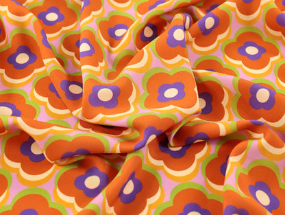 Retro Floral Viscose Lawn - Orange - Deadstock - Fabric Godmother - Simplifi Fabric