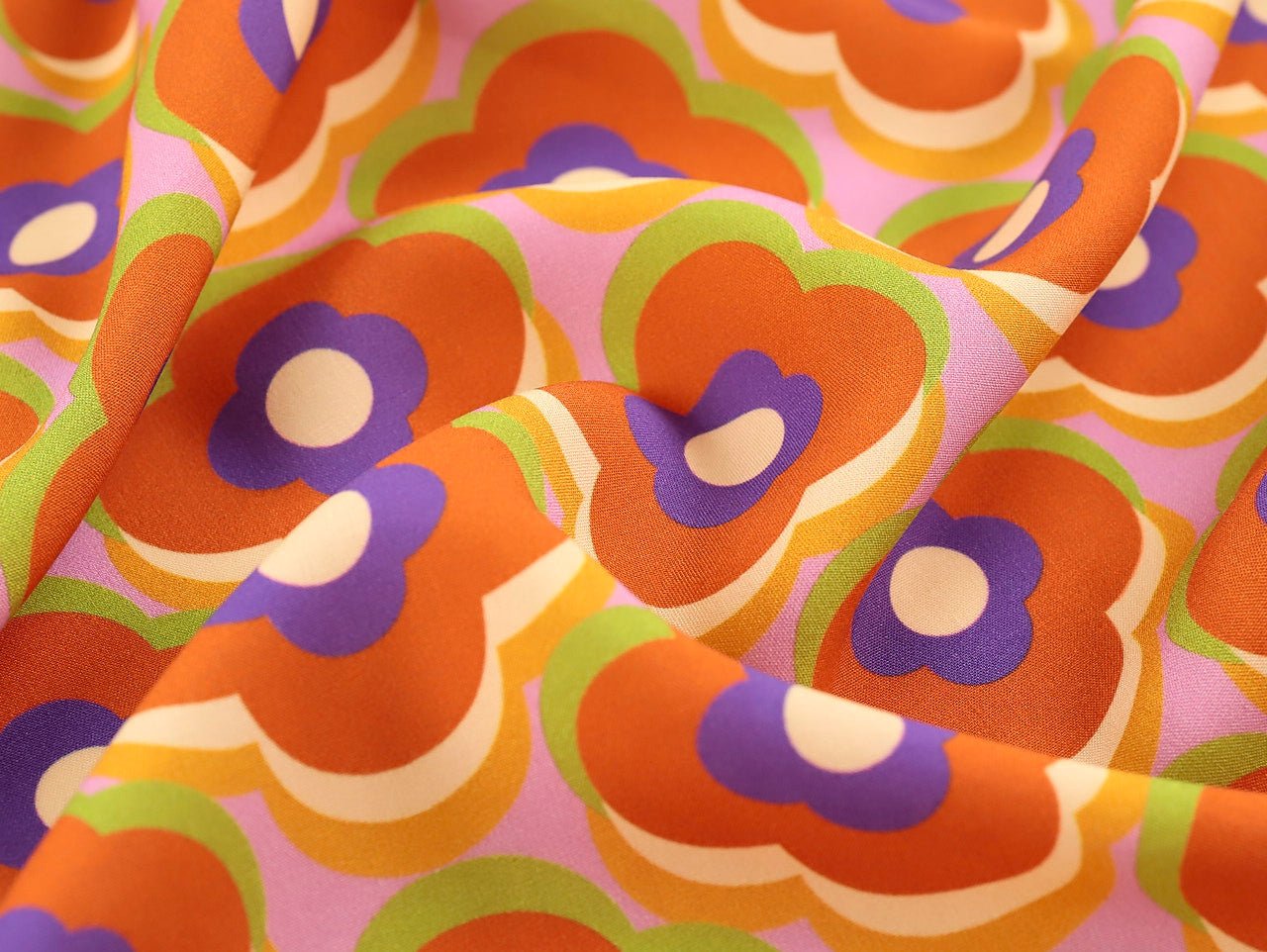 Retro Floral Viscose Lawn - Orange - Deadstock - Fabric Godmother - Simplifi Fabric