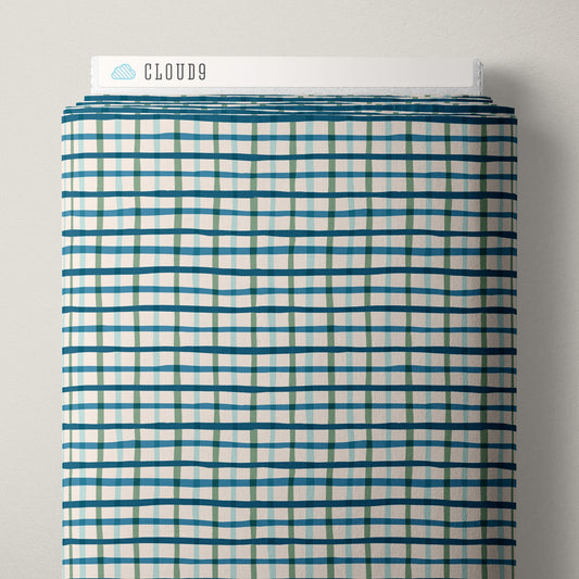 Retro Plaid - Blue/Green - Camp Canine - Krissy Mast - Cloud 9 Fabrics - Poplin - Simplifi Fabric