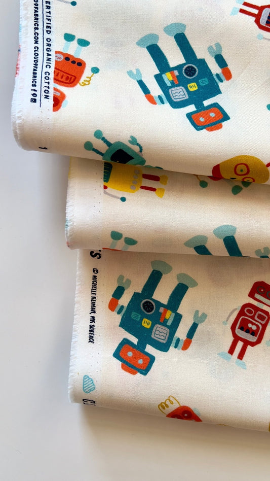 Robots White - High Gear - MK Surface - Cloud 9 Fabrics - Poplin - Simplifi Fabric