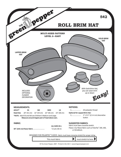 Roll Brim Hat PDF Pattern - 542 - The Green Pepper Patterns - Simplifi Fabric