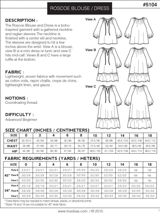 Roscoe Blouse & Dress Sewing Pattern - True Bias - Simplifi Fabric